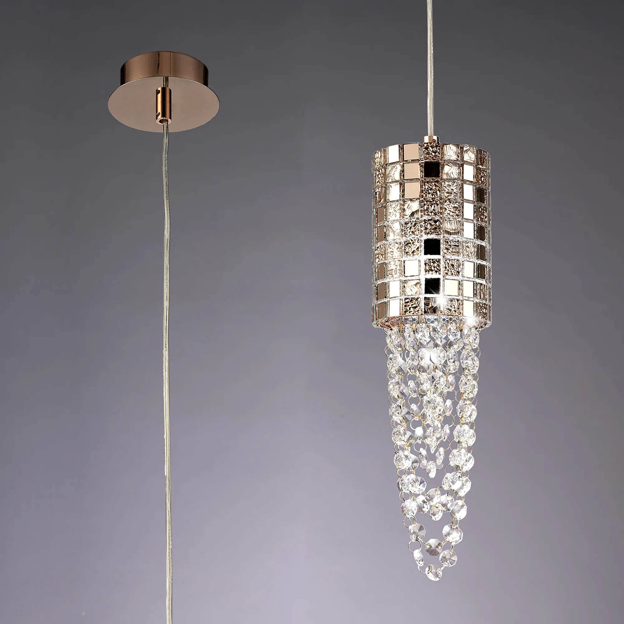 IL31623  Camden Crystal Pendant 1 Light Rose Gold